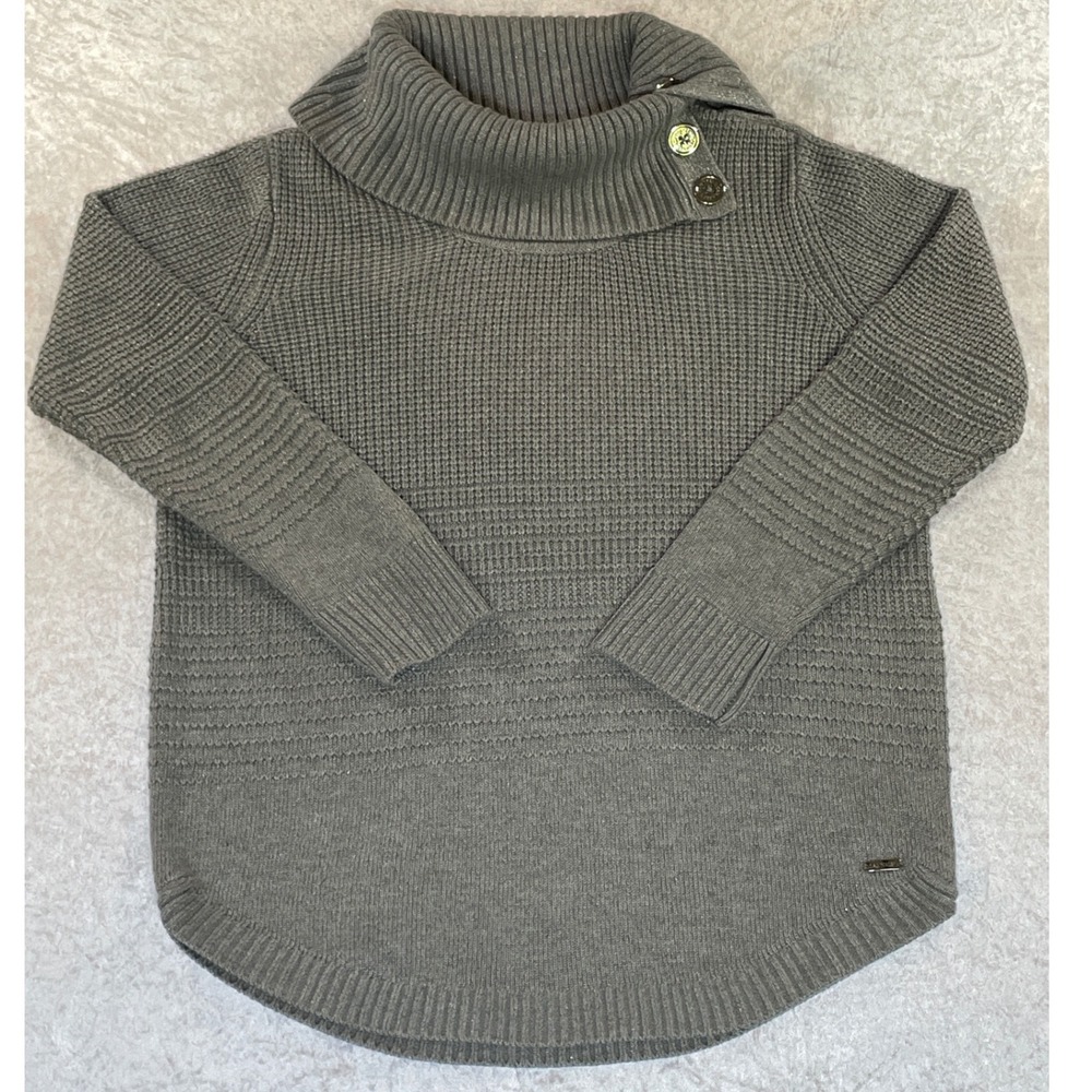 Calvin Klein Sweater Womens Medium Gray Excellent Metallic Cowl Neck Waffle Knit